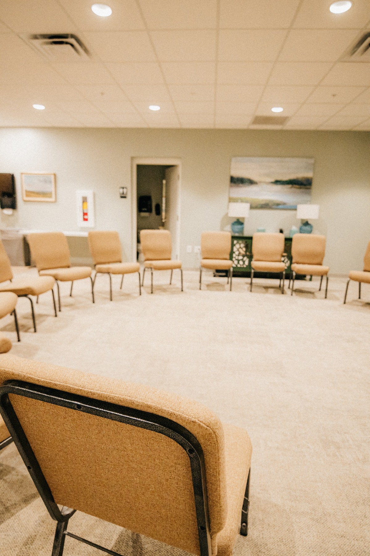 Chairs set in a circle in the group room